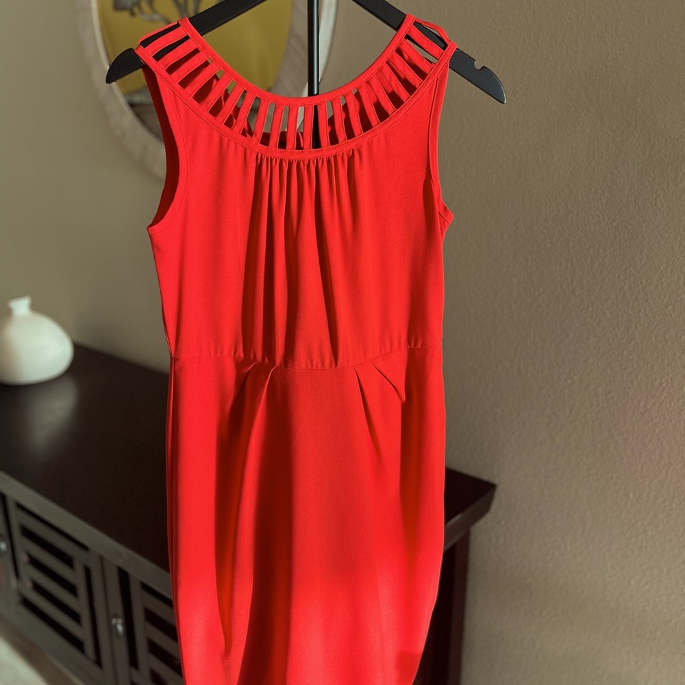 Sleeveless Deep Orange Dress with Unique Neckline
